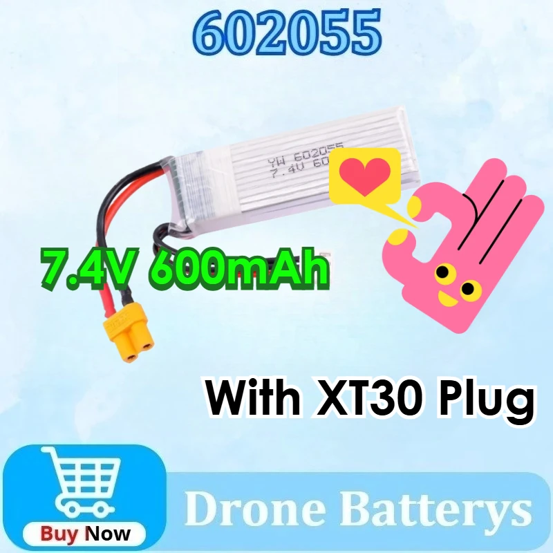 

602055 2S 25C 7.4V 600mAh for RC Drone Quadcopter RC Battery Parts for XK K130 Helicopter Parts Lipo Battery +XT30 Plug