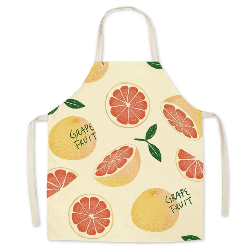 

Cute Print Cartoon Fruit Kitchen Apron Women Strawberry Avocado Peach Blueberry Sleeveless Linen Bib Cooking Baking Accessories