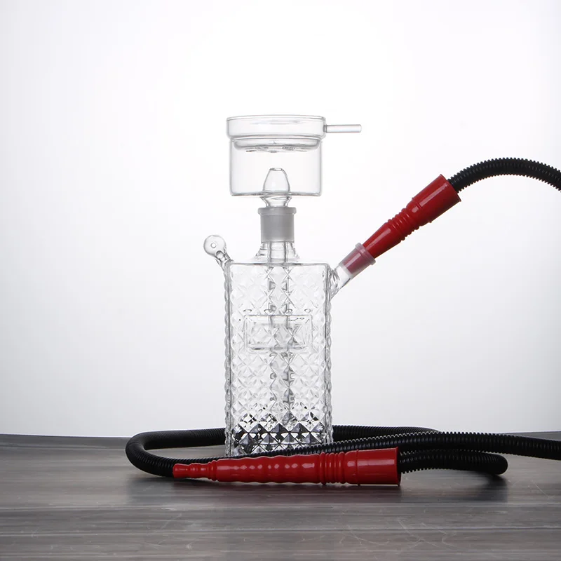 Travel Cube Glass Hookah Set Narguile Sheesha Chicha Nargile Cachimbas Whisky Square Bottle Shisha Big Size Bowl Charcoal Lid