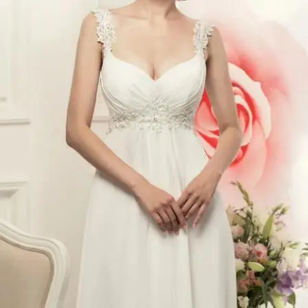 Vestido de Novia de gasa con tirantes finos, elegante, bohemio, Blanco/Marfil, 2020