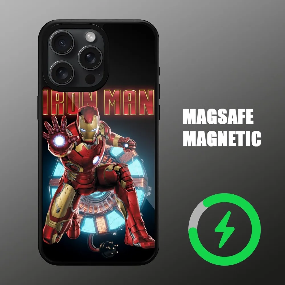 MINISO Marvel Iron Man Phone Case For iPhone Magsafe Magnetic Wireless 11 12 13 14 15 Pro Max Plus Charging Cover