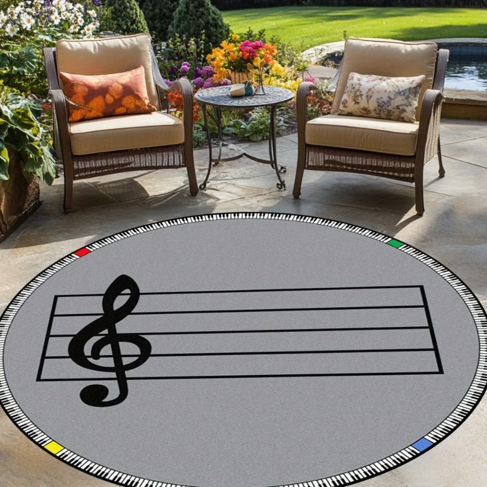 Musical Note Treble Clef Round Area Rug, Modern Music Room Non-Slip Floor Mat, Decorative Carpet for Bedroom Living Room Home