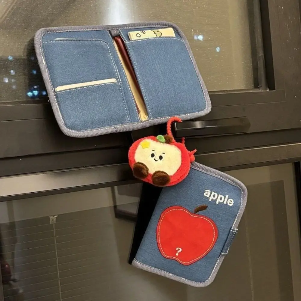 新しい旅行パスポートホルダーデニムフルーツかわいい旅行パスポート財布多機能デザイナーカードホルダートラベルアクセサリー