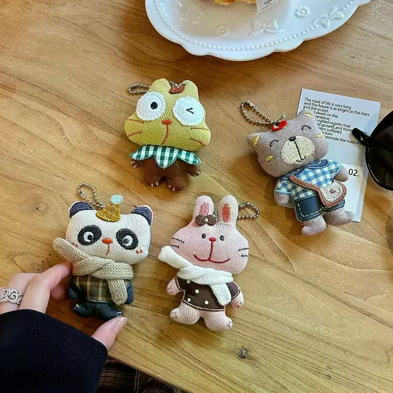 Style Cloth Animal Plush Keychain Cute Rabbit Cat Panda Bear Fabric Doll Bag Pendant Car Keychain Backpack Hanging Decor Forest