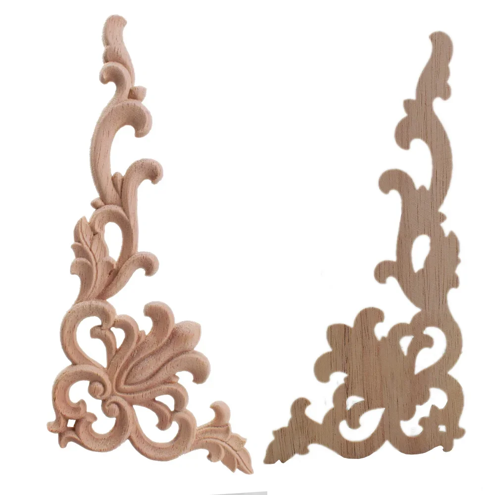 4PCS Woodcarving Decal Wood Appliques for Furniture Cabinet Unpainted Wooden Mouldings Decal Decorative Figurine 20x10cm