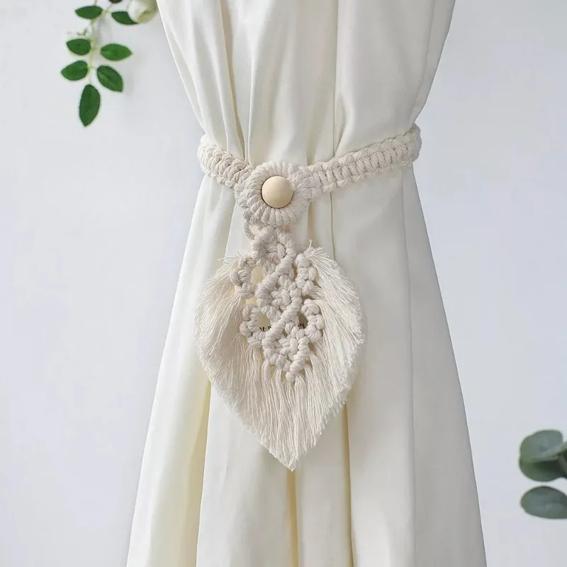 1pc Luxury Curtain Hooks Holdbacks Rope Tie Backs Leaf Shape Tassel Tiebacks Home Decor DIY Holdbacks Curtain Tie