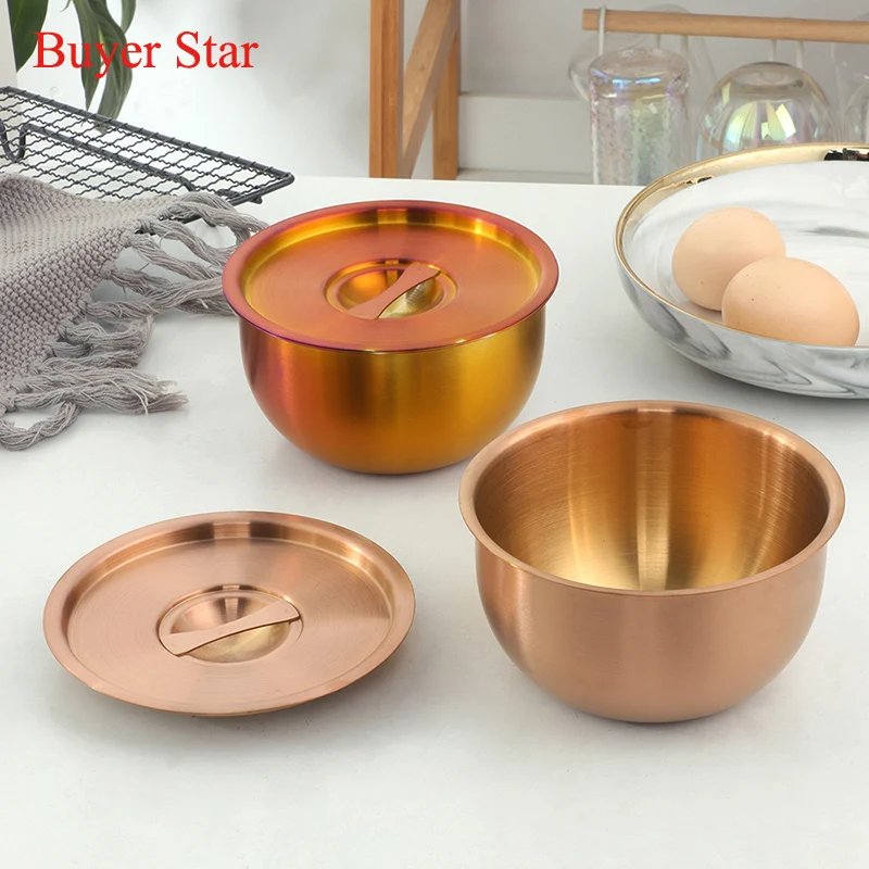 304 Stainless Steel Rice Bowl with Lid Soup Bowl Steamed Rice Bowl Anti-Scalding Child Small Bowl Korean Cuisine Kitchen Tools