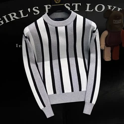 Autumn and Winter Fashion Trend Brand Sweater Men's Striped Top New Popular Style Slim Fit Inner Layer Warm Bottom T-shirt