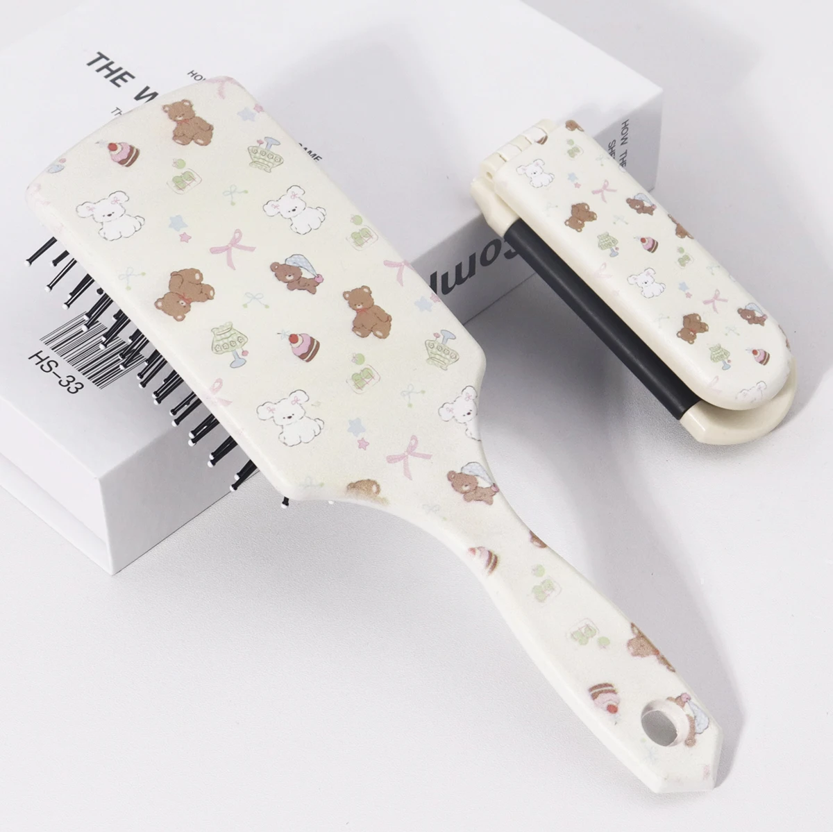 ชุดหวีพิมพ์ลาย 2 ชิ้น - มีลวดลายโบว์หรือหมี รวมถึงหวีถุงลมนิรภัยและหวีพับ พิเศษสําหรับวิกผมจริง