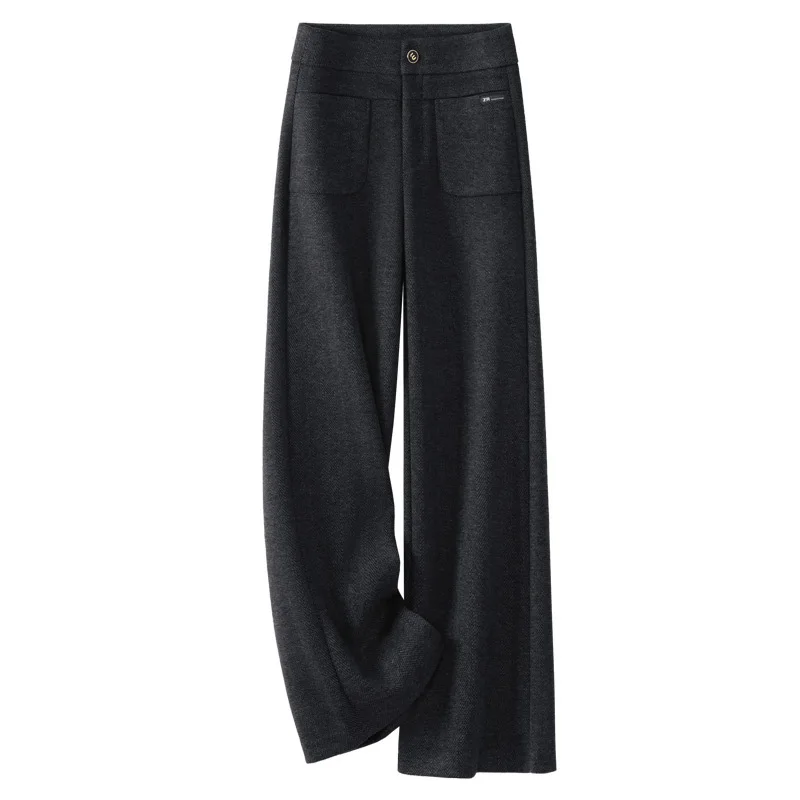 

Dark Gray Woolen Pants for Women, and Winter Commuter Straight-Leg Pants, Elegant Fleece-Lined Thickened Trouser