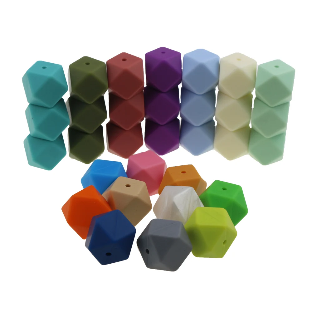 

100pcs 17mm Hexagon Silicone Beads For DIY Teething Necklace Pendant Silicone Teething Beads Food Grade Silicone Teething Beads