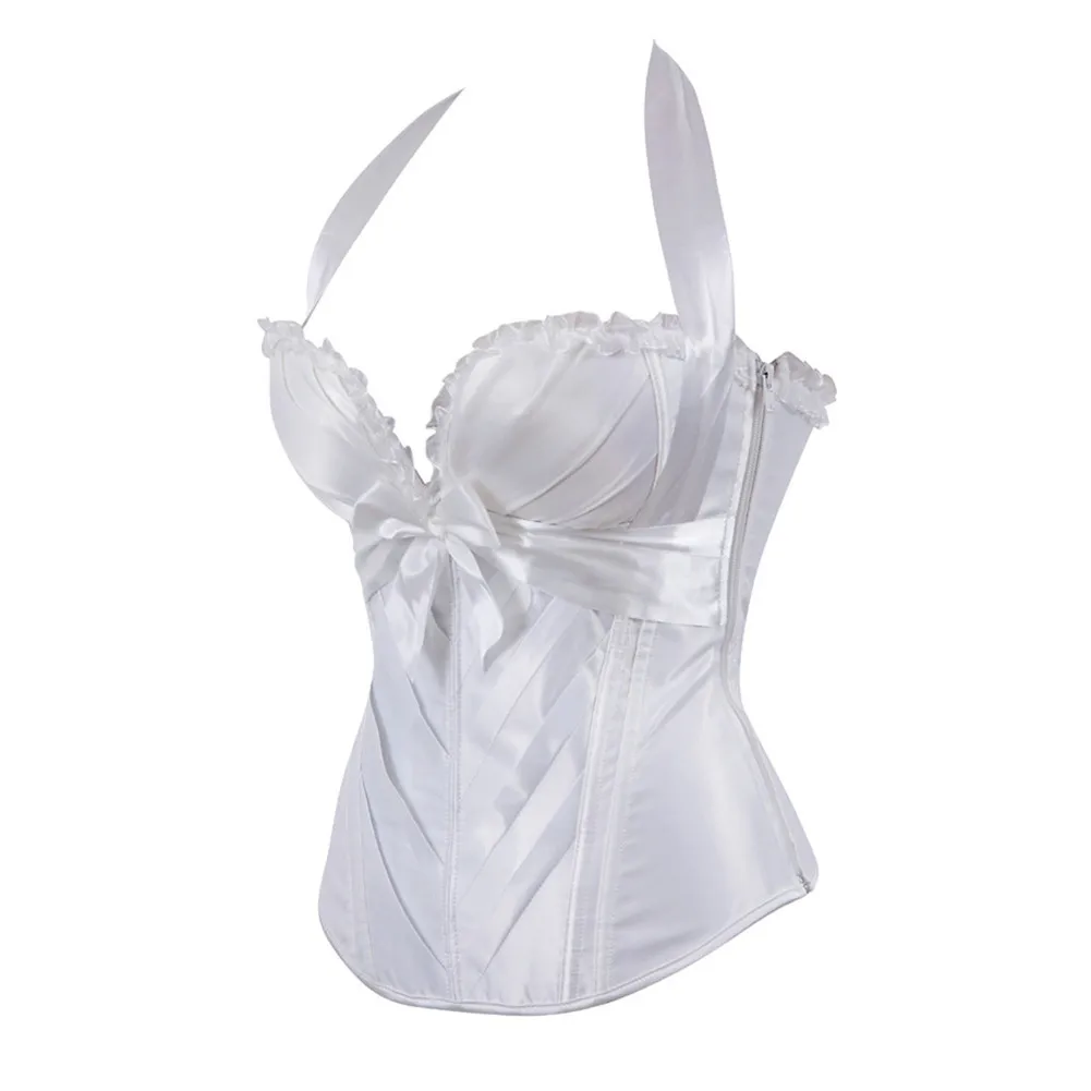 Sexy Corsets&Bustiers with Shoulder Straps Vinatge Style Halter Satin Side Zipper Overbust Corset Top Burlesque Bridal Corselet