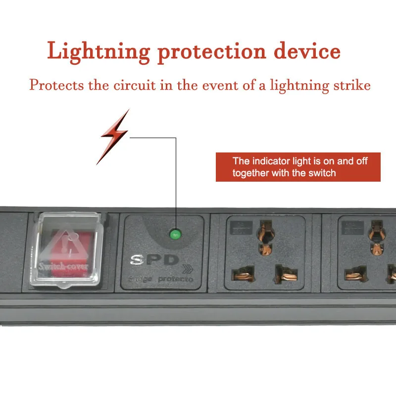 PDU Power strip 6 Unit Surge protection  Network Cabinet Rack 10A Universal Outlet Dual Break Switch  Aluminum alloy shell