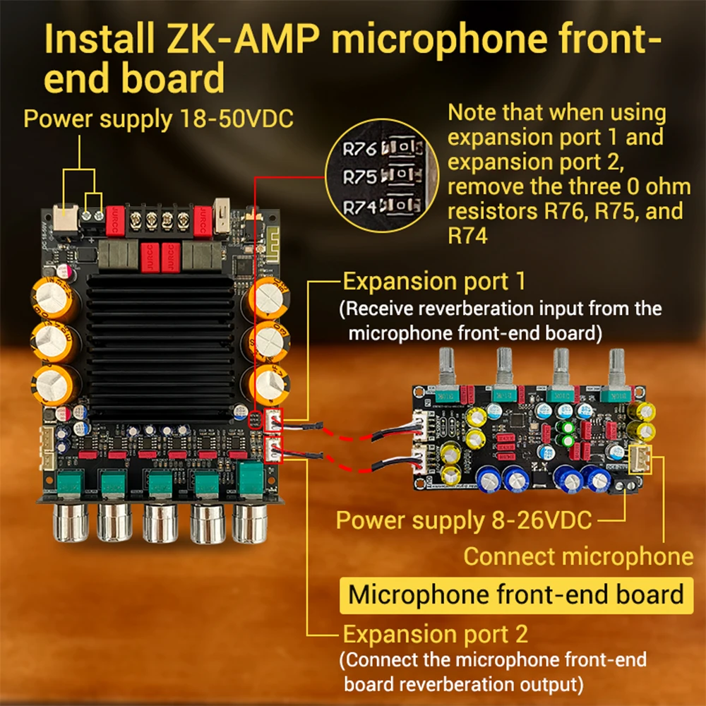 ZK-SUB600 TPA3255 Digital Audio Amplifier BT Amplifier Board with Subwoofer Extension DC 18-50V 2.0+Channels Power 300W+300W+Sub