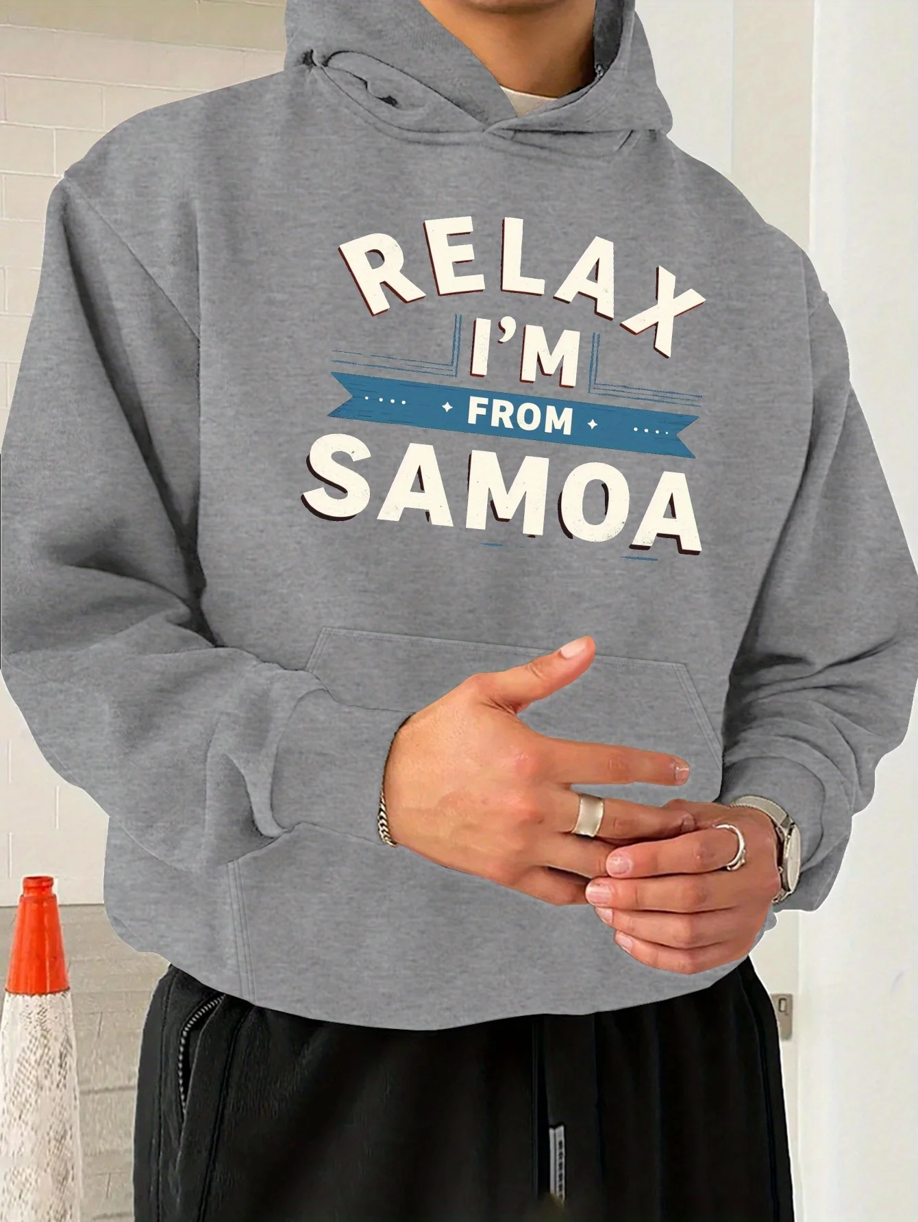 2026 Men Relax I'm From Samoa Text Graphic Printed Drawstring Hoodie, Autumn Winter Loose Long Sleeve Casual Pullover Sweatshirt