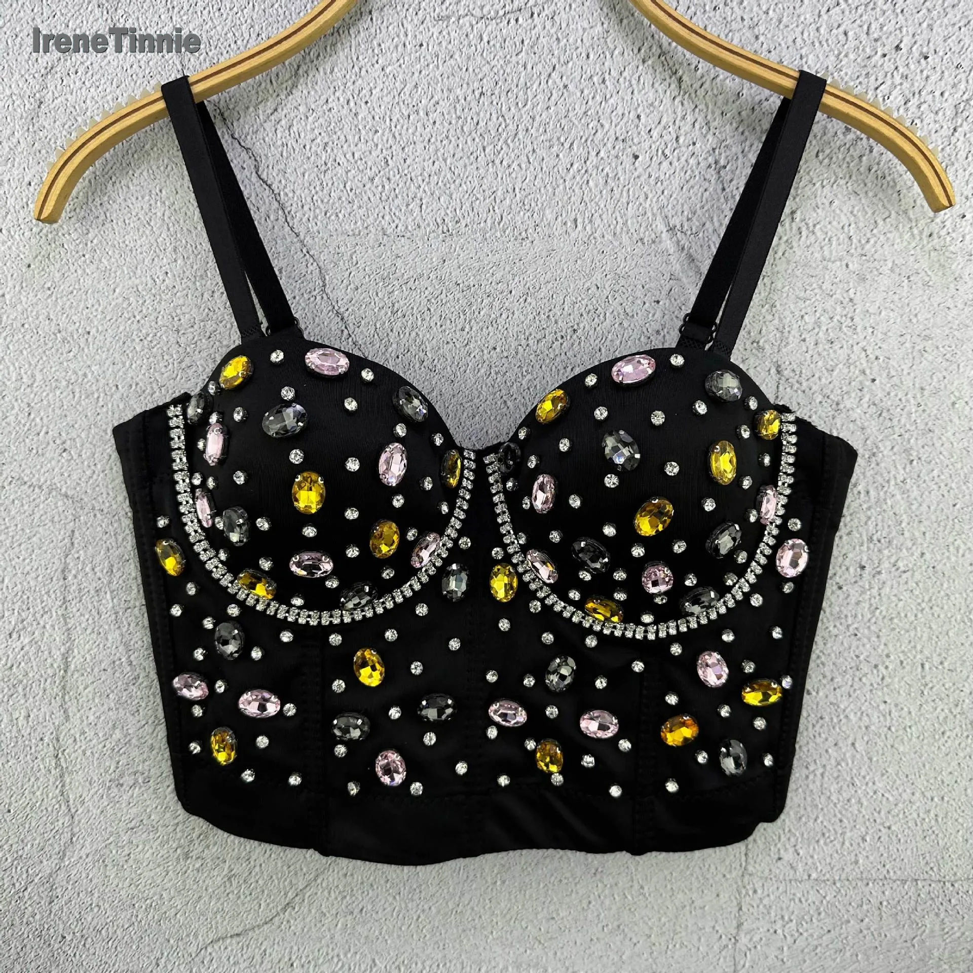 IRENE TINNIE 2024 Fashion Short Crop Top Rhinestone Chain Bustiers Sexy Corset Fashion Colorful Tank Top Women Binder Corset Bra