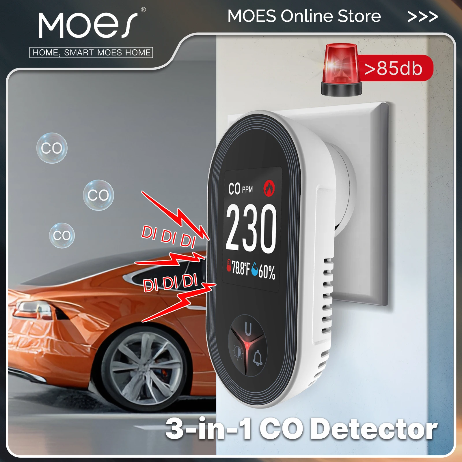 

MOES 3in1 Carbon Monoxide Detector Plug-in Display with Temperature Humidity Sensor Built-in CO Monitor Alarm Sound Warning