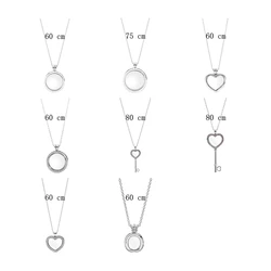 Floating Locket Pendants Necklaces For Women Jewelry 925 Sterling Silver Round Heart Key Crown Link Chain Sapphire Crystal Glass