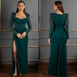 Customized Jersey Beading Pleat Celebrity A-line Square Neck Bespoke Occasion Gown Long Dresses