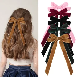 Horquillas con lazo de terciopelo grande Vintage, pasadores para mujeres y niñas, cinta larga de boda, pinza para el pelo coreana, accesorios para el cabello