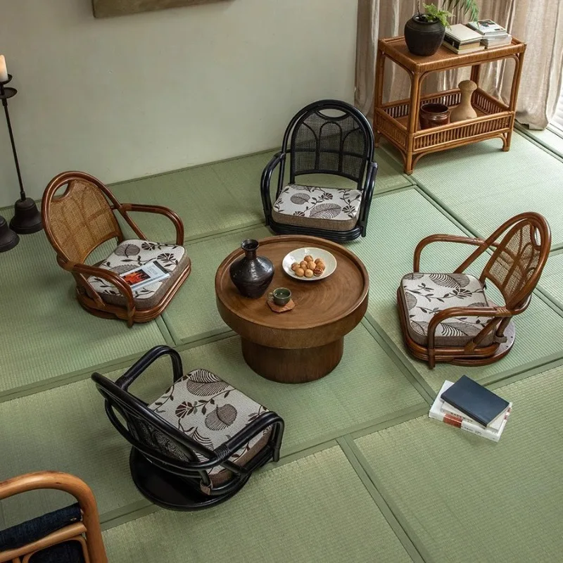 Japanese-style Tatami Seat Leisure B & B Balcony Rattan Single Sofa Chair Rotating Backrest Chair