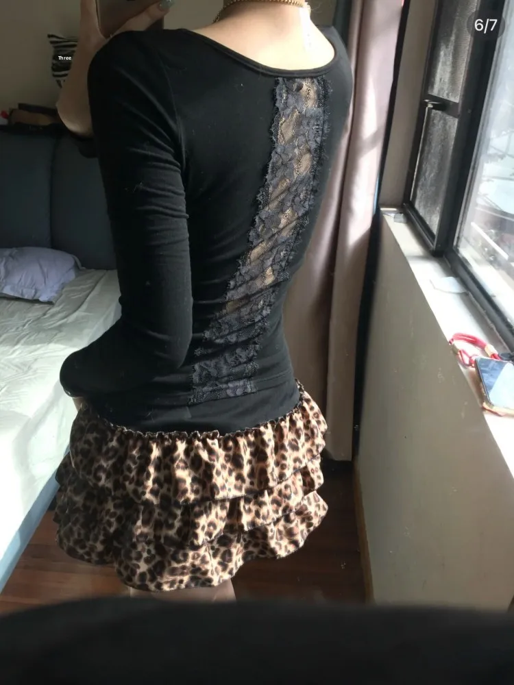 

Original Design Millennium Spicy Girl Subculture Leopard Print Splicing Cake Skirt Women's High Waist Slimming Hip Covering C...