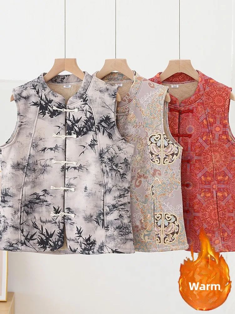 

Winter New plus Size Loose Women's Vest Warm Outerwear Casual Commute Sle Stand Collar Single Button Plant Floral Pattern