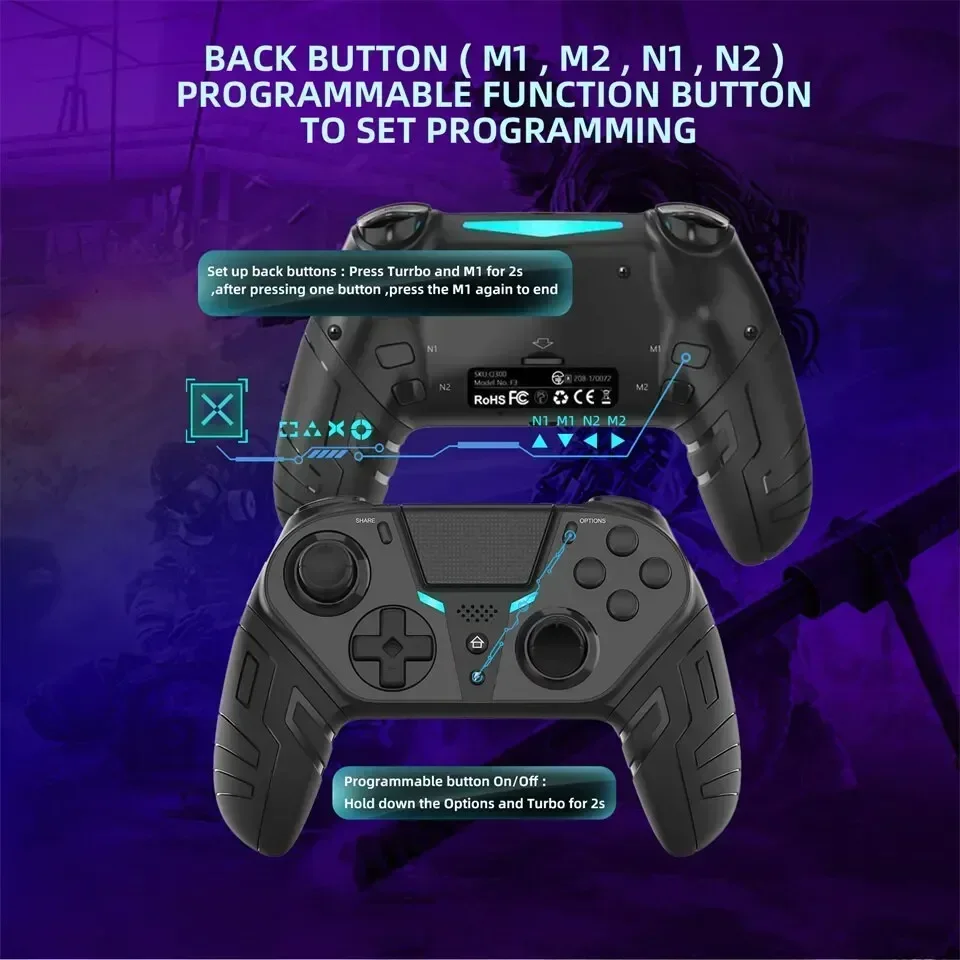 For PS4 Controller Wireless Dual Vibration Bluetooth Gamepad Programmable Turbo Function For PS4 Console Android IOS PC Joystick