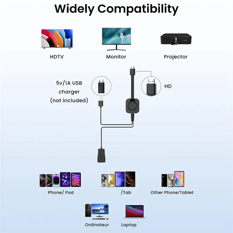【HOT】1080P محول العرض اللاسلكي - Mirascreen - دونجل واي فاي متوافق للتلفزيون، جهاز العرض، الشاشة، الكمبيوتر الشخصي، ويندوز، ماك