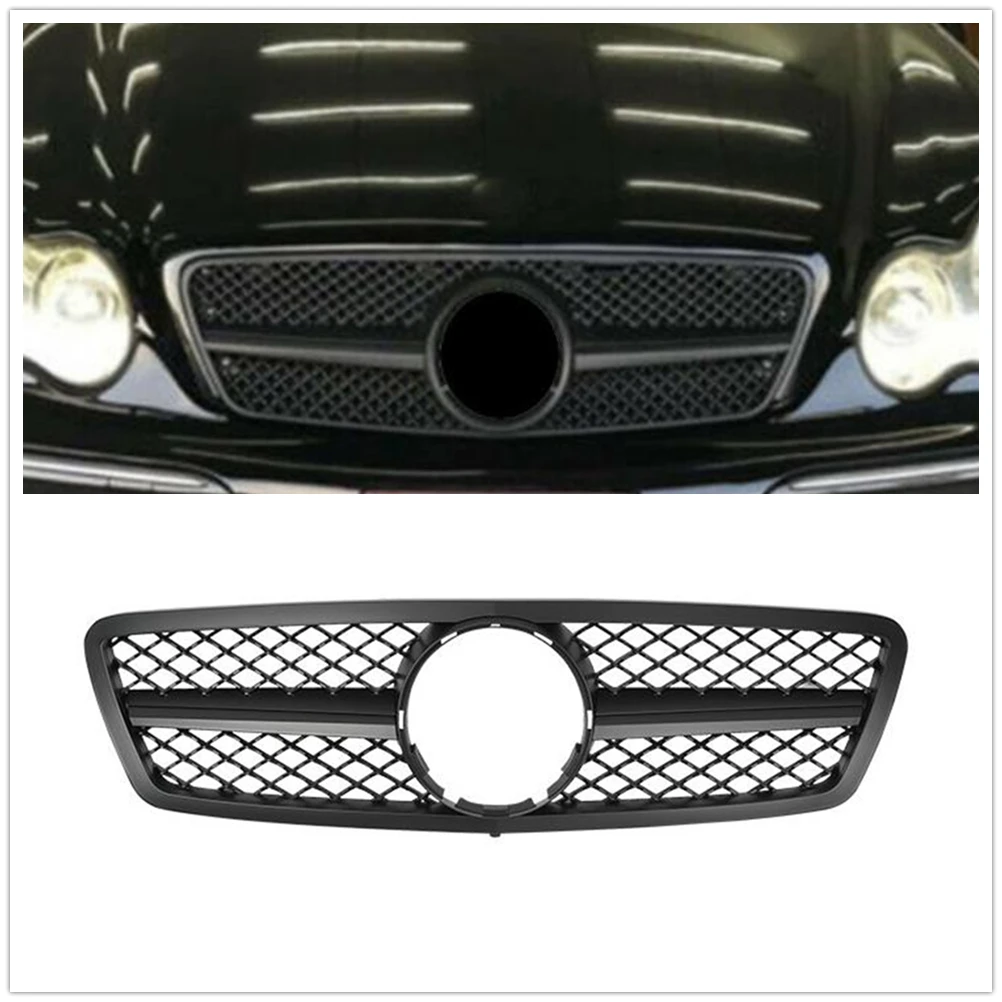 Front Grille For Mercedes-Benz C Class W203 2000-2006 C63 C230 C240 Grills Matte Black/Chrome Silver Upper Bumper Hood Mesh Grid