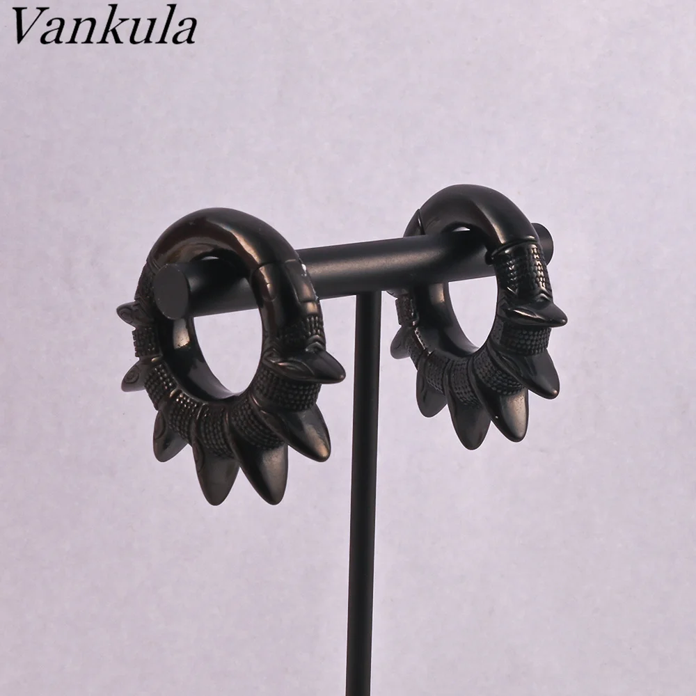 Vankula 2pcs 316L Stainless Steel Spiky Ear Weights Ear Plugs Tunnels Expander Gauge Hanger Body Piercing Jewelry Earrings