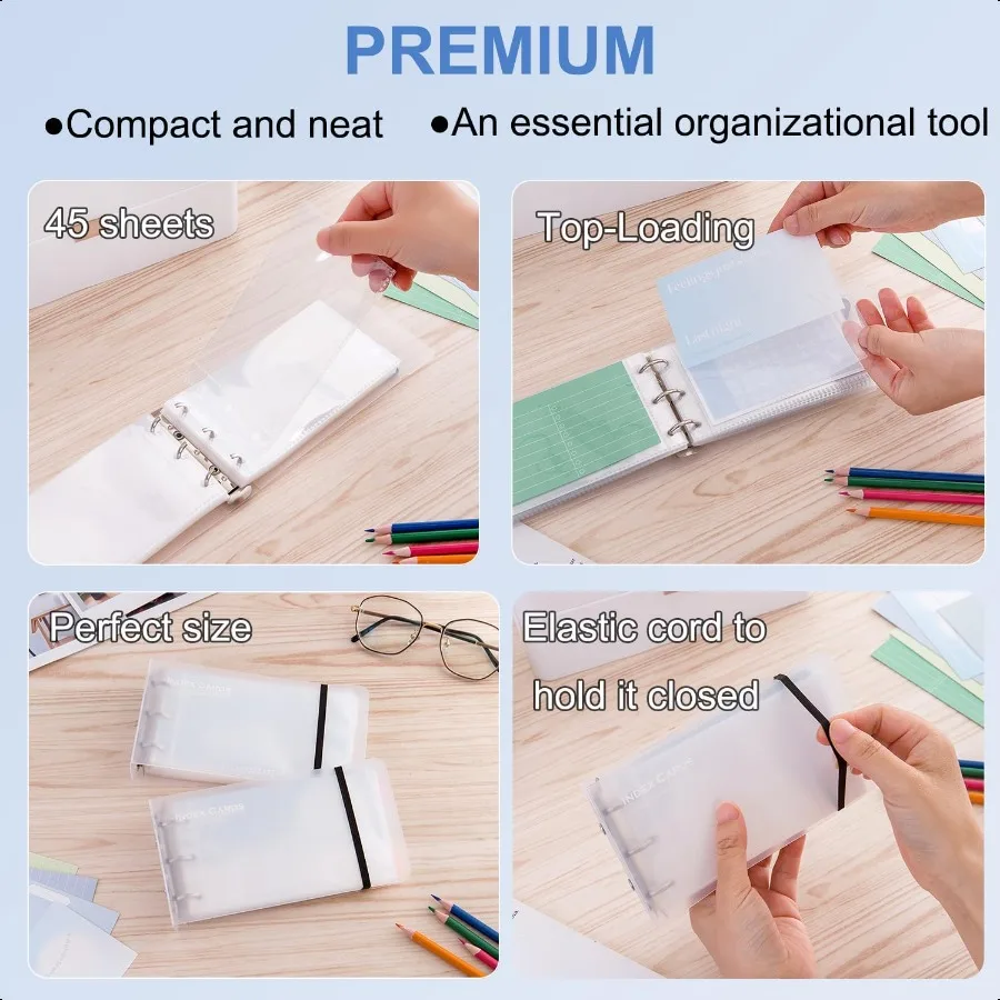 Raccoglitore per schede indice 3×5 con tasche in plastica, piccolo cartella organizzata per ricette Flashcard, quaderni portatili ca