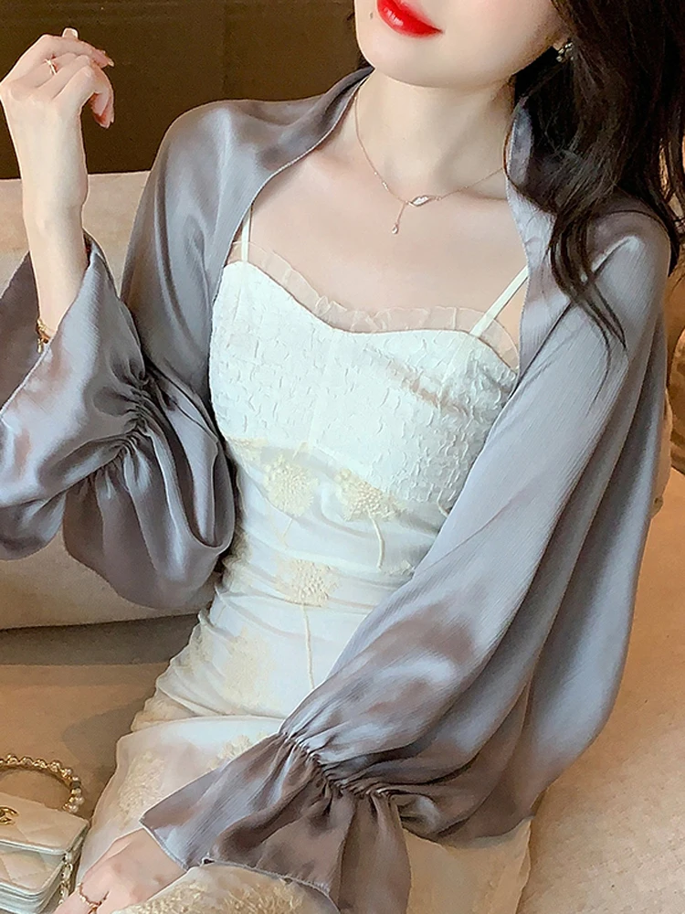 Bright Silk Grey Wedding Wraps Shawl Female Spring Summer Polyester Scarf Cover Up Casual Fashion Thin Scarves Bolero Mariage