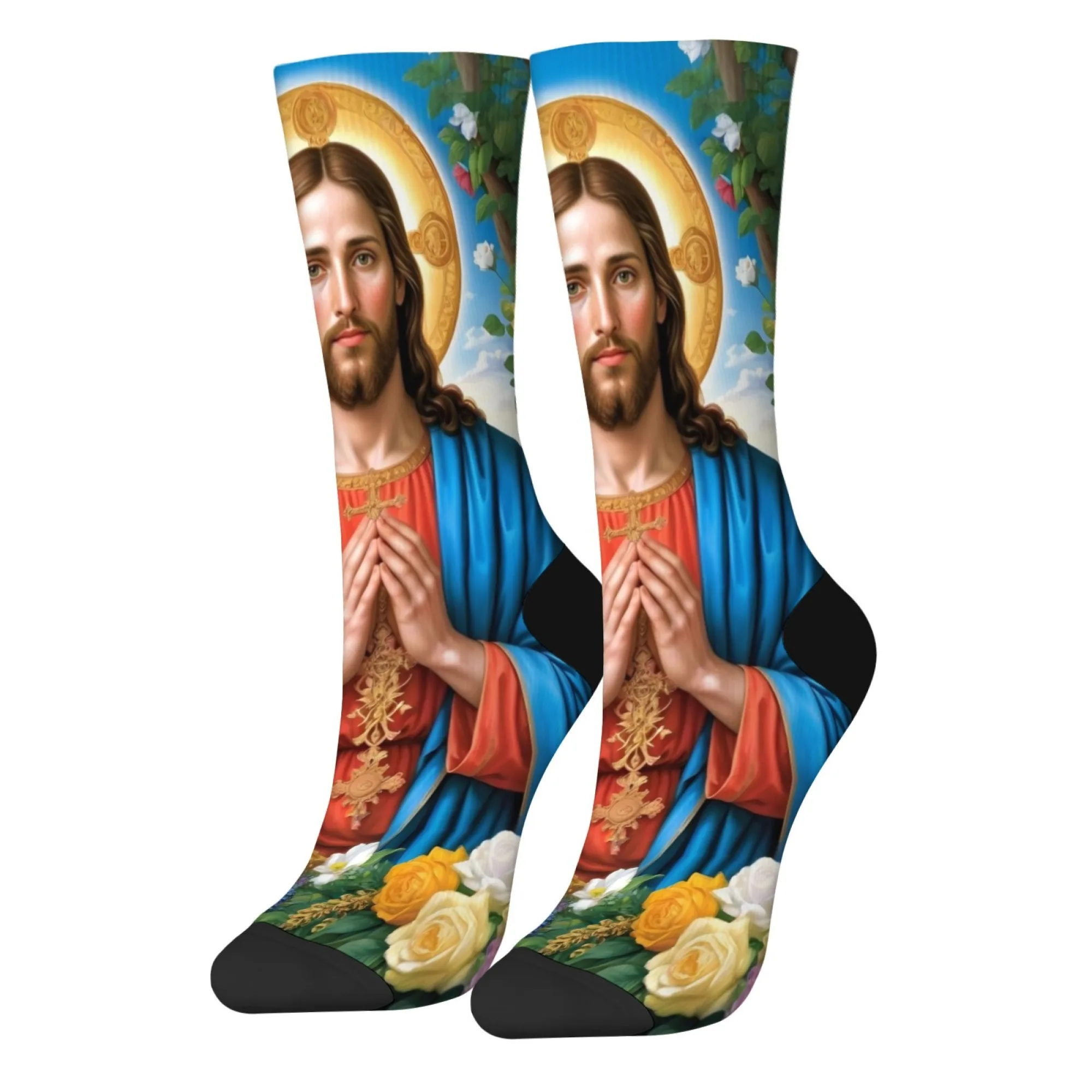 Christ Jesus Prayer Men's Socks Novelty Funny Compression Socks Harajuku Retro Style Casual Fashion Sports Socks Holiday Gift