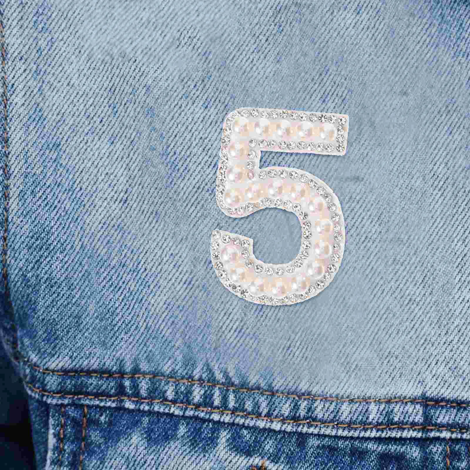 10Pcs Number Patches Pearl Rhinestone Iron On Appliques Embroidery Stickers Diy Sew On Cloth Scrapbook Backpack Handbag