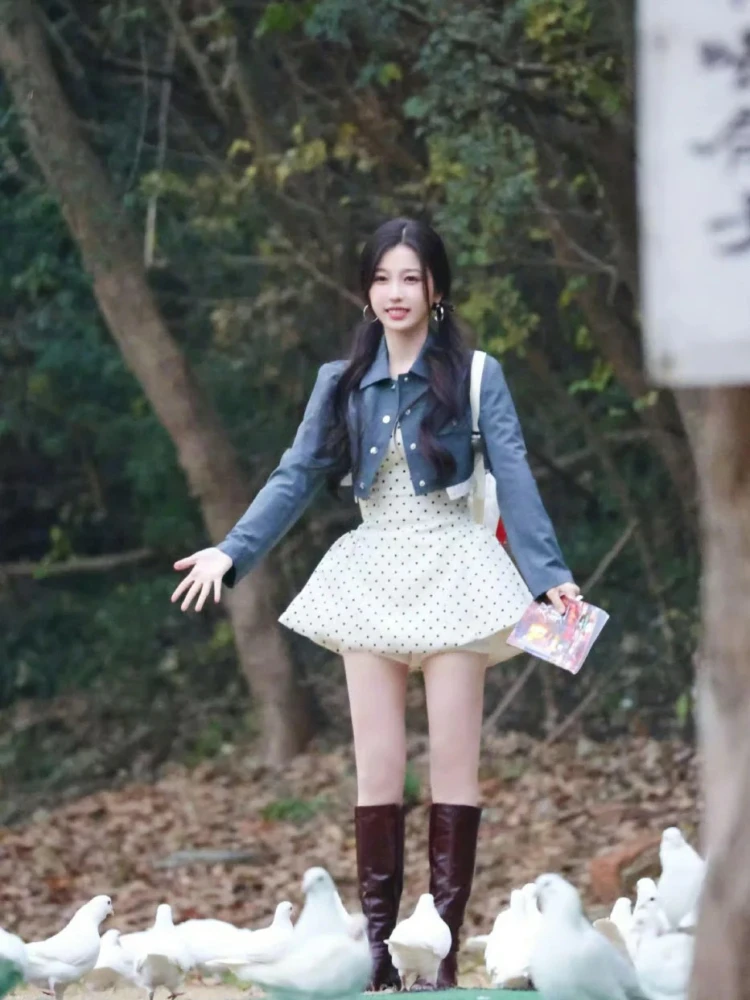 

White Polka Dot Dr Pure Desire Girl Sle Strap ort Skirt Jennie Personal Wardrobe High Waist A-Line Dr Casual Faion