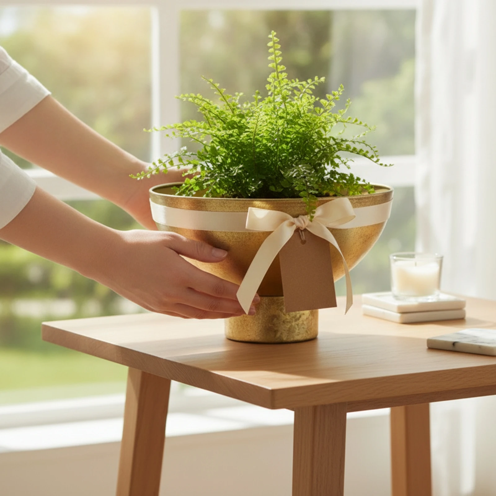 Metal Flower Pot Textured Pedestal Planter Bowl Planter Indoor Flower Pot with a Solid Bottom Round for Tabletop, Living Room