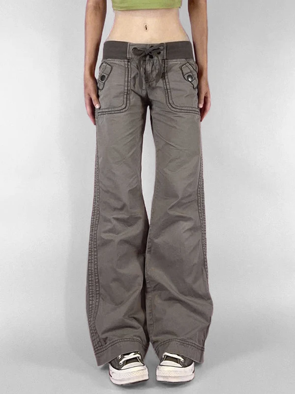 Pantaloni in denim a trama larga retrò americana Romore con jeans casual in cotone a vita bassa color blo in vita elastica