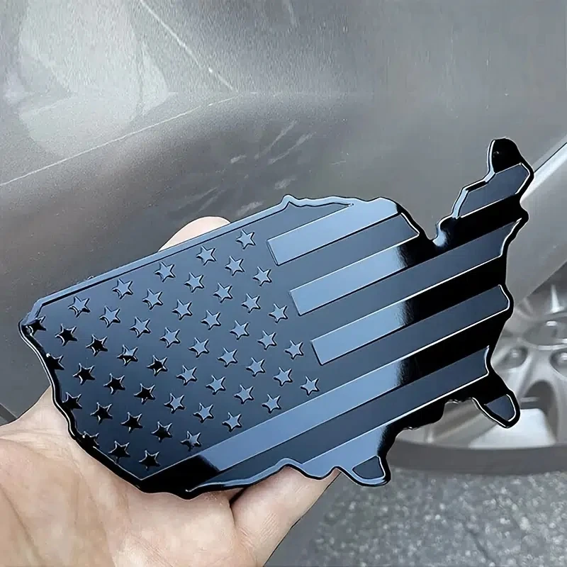 Amerykańskie emblematy USA Flaga Mapa Naklejka na samochód, Metalowa naklejka-emblemat na bagażnik samochodu, Naklejka na samochody, motocykle, rowery