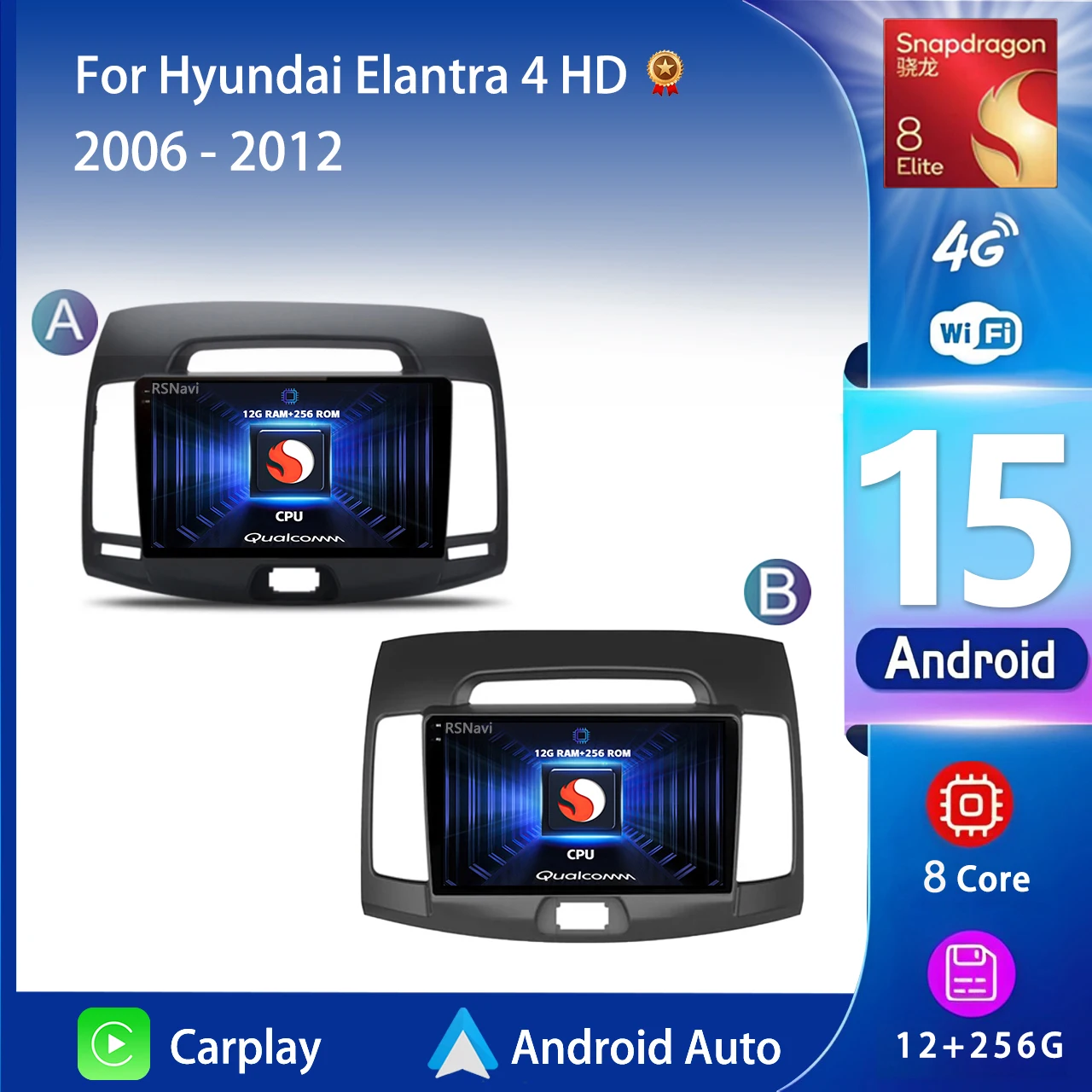 Android 15 Carplay Auto 2K Screen Car Radio Multimedia Player For Hyundai Elantra 4 HD 2006-2012 Autoradio Stereo Head Unit 2din