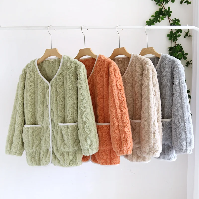 

Женский пижамный топ, цельный коралловый флис, осень-зима, теплая утепленная фланелевая одежда для сна на флисовой подкладке, домашняя одежда, уютная одежда для дома