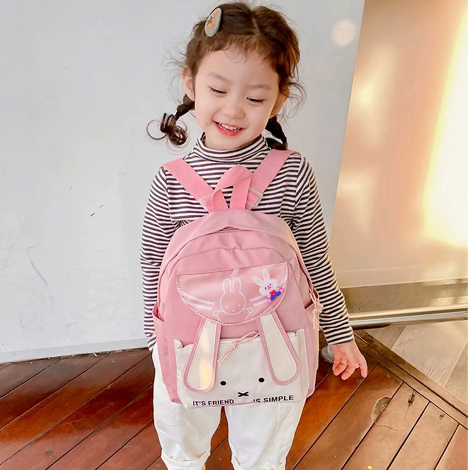 Cute rabbit ears nylon children\'s schoolbag shoulder bag boys and girls fashion cartoon excursion classes