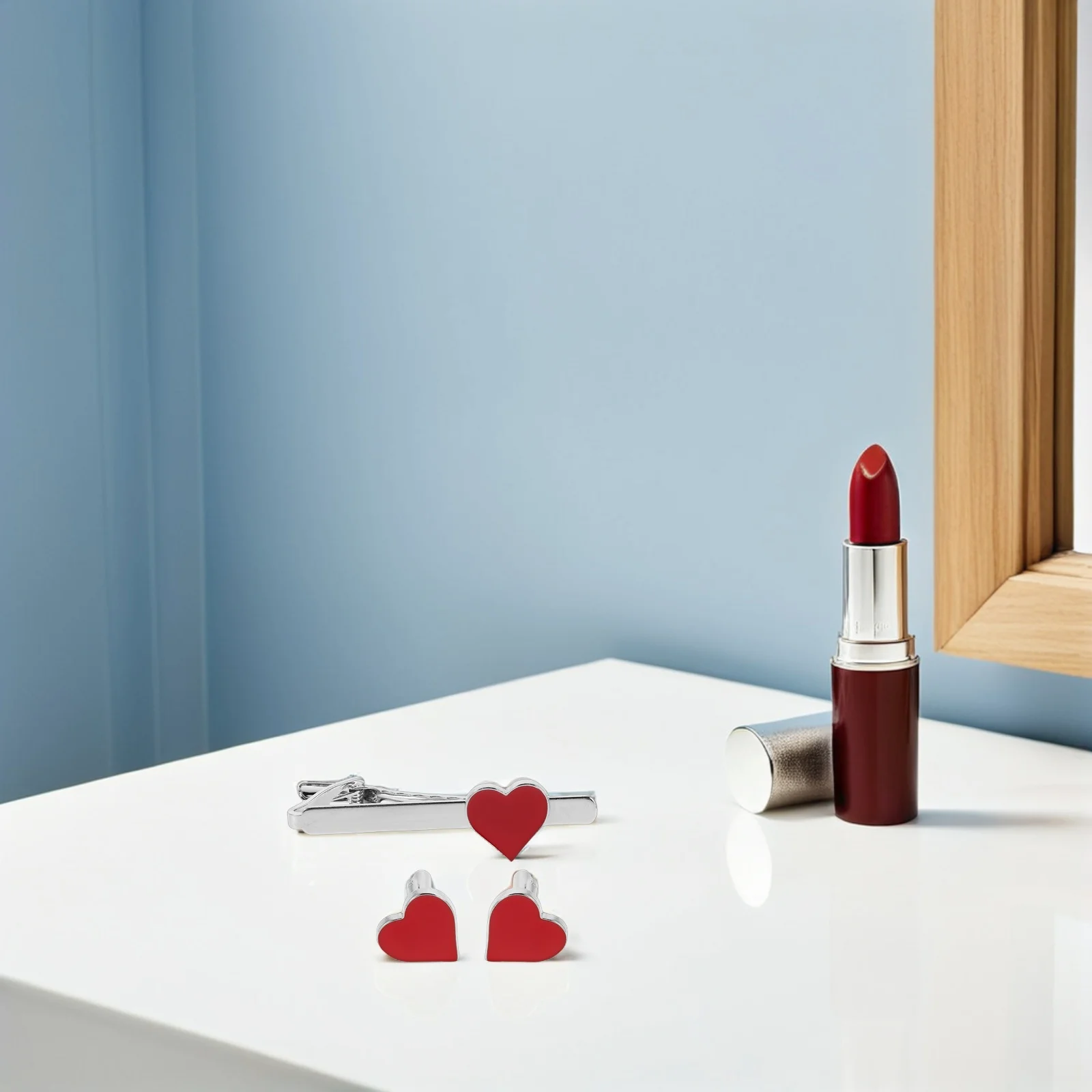 

1Set Red Alloy Heart Cufflinks Necktie Clip Business Tie Clips Romantic Wedding Jewelry Accessories Cuff Links and Tie Clips