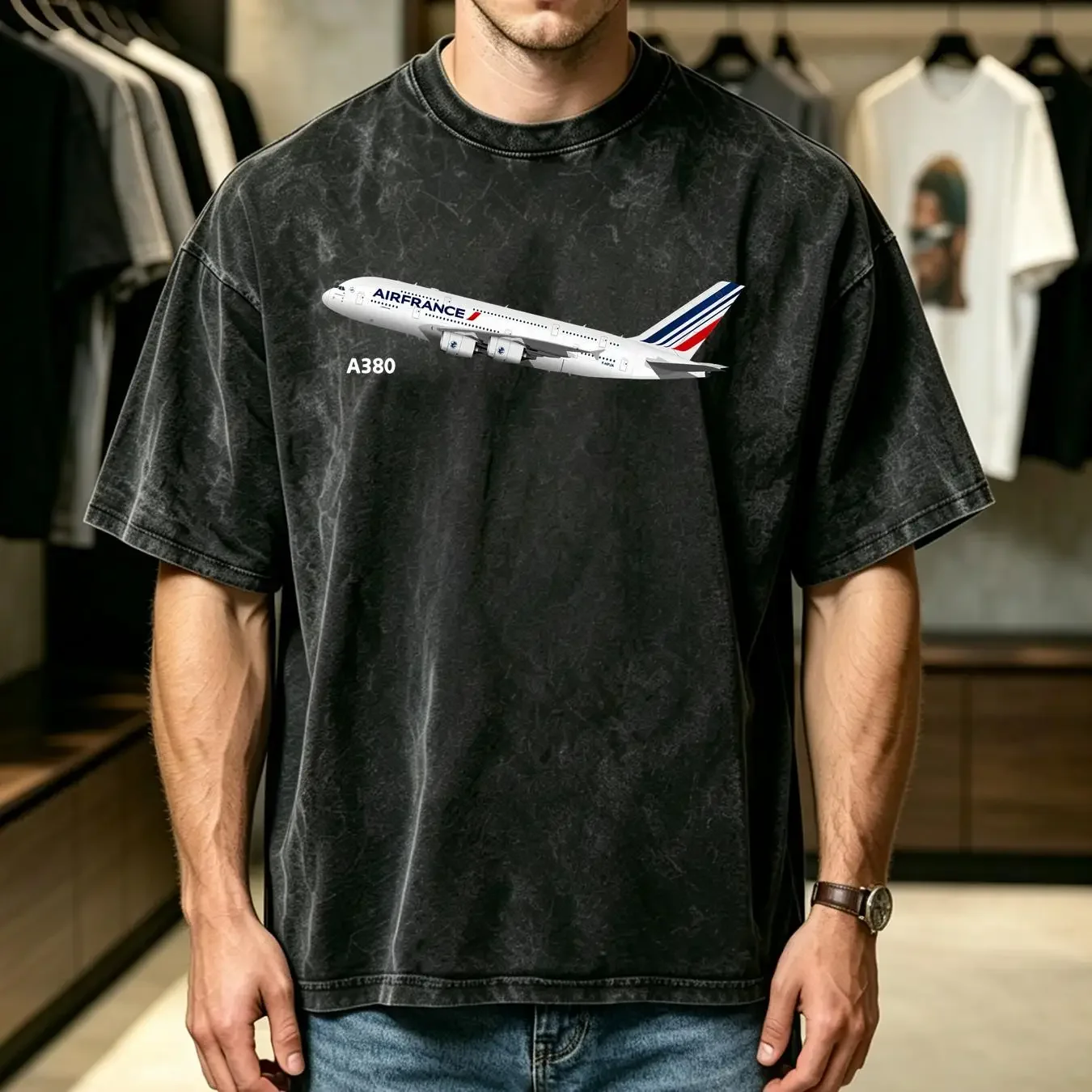 washed T Shirt Aeroclassic Airbus A380 Air France Livery Inspired Airliner long or short sleeves vintage Washed Stylish