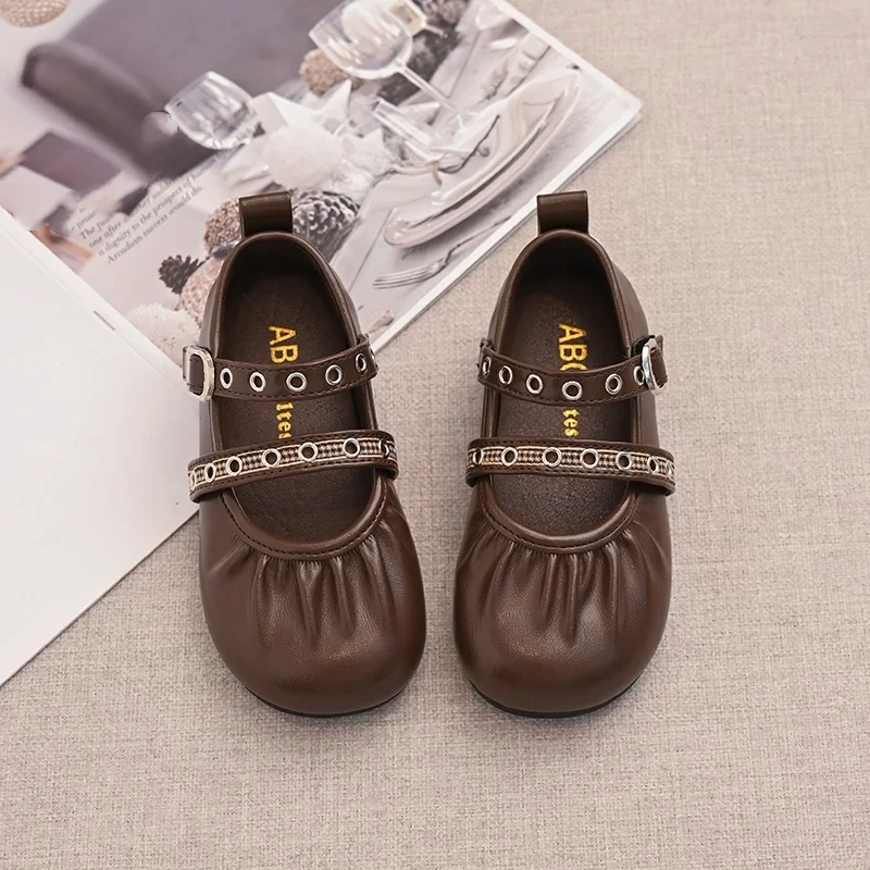 *2026 Retro Fashion Comfortable and Elegant Casual Shoes Children's Best-selling Spring Autumn Student Pearl Flat Girls' Shoes