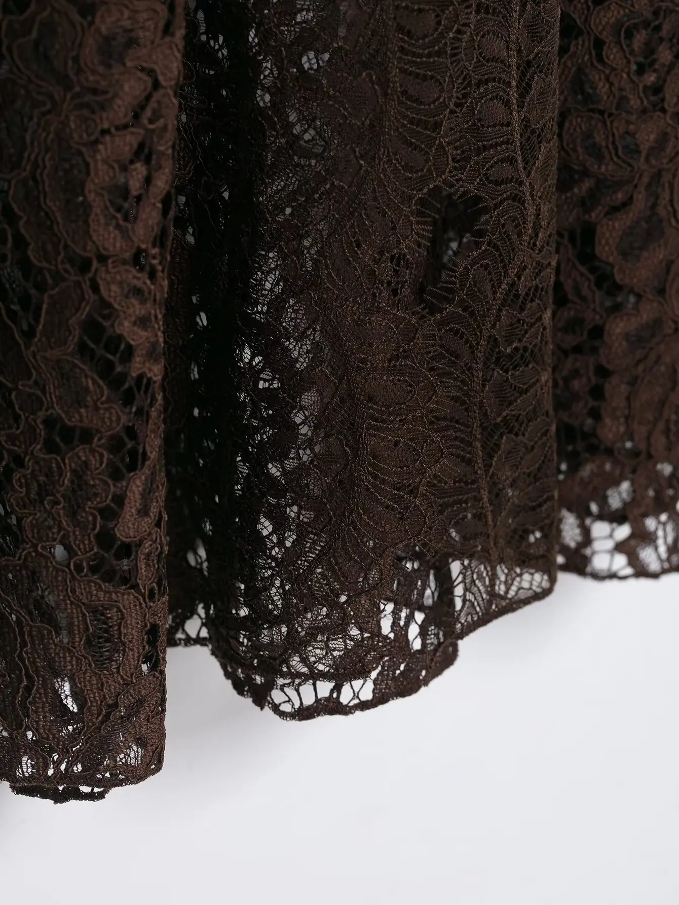 Herbst Neuheit: Eleganter Brauner Satin-Midirock mit Spitzenbesatz und Reißverschluss für Damen – Schicker Party- und Clubrock – Detail 11