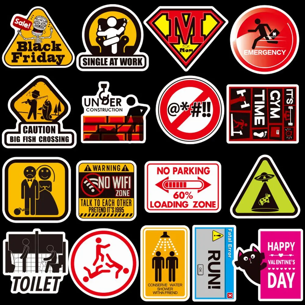 Decor Sticker DIY Scrapbook Car Sticker Laptop Suitcase Banning Reminder Danger Warning Signs Stickers Graffiti Sticker