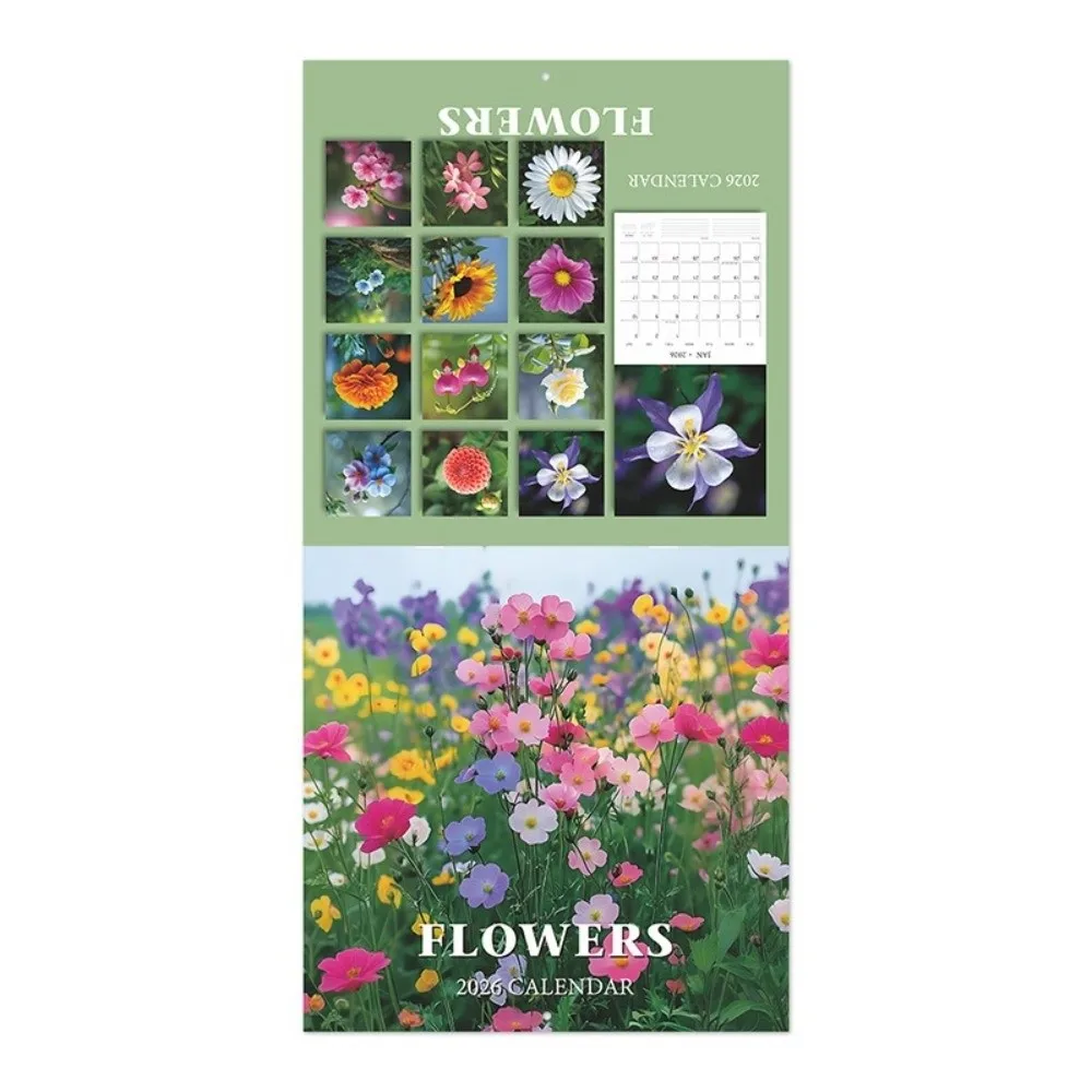 Calendario de pared con temática de flores de 12 meses, calendario de papel grueso para colgar en la pared, calendario planificador decorativo 2026