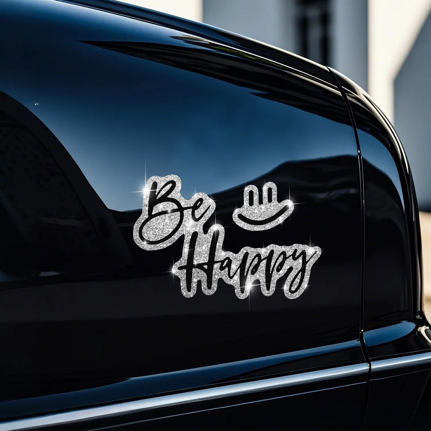 1 ملصق سيارة متألق بي سعيد مع تعبيرات لطيفة ومرحة، فينيل ذاتي اللصق، سهل التركيب، مناسب للسيارات والشاحنات #5