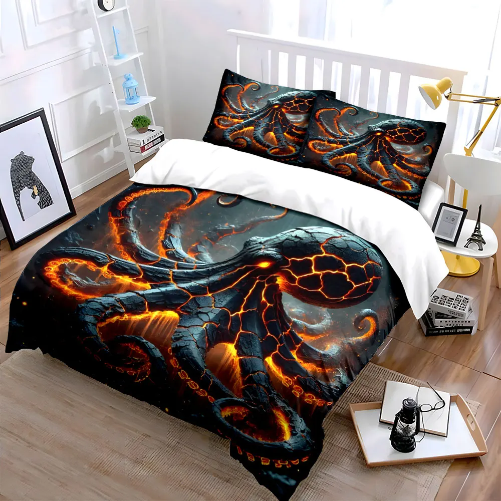 Fiery lava octopus with glowing tentacles Print Soft Comfortable Duvet Cover Bedding Set Included 1*Duvet Cover 2*Pillowcases